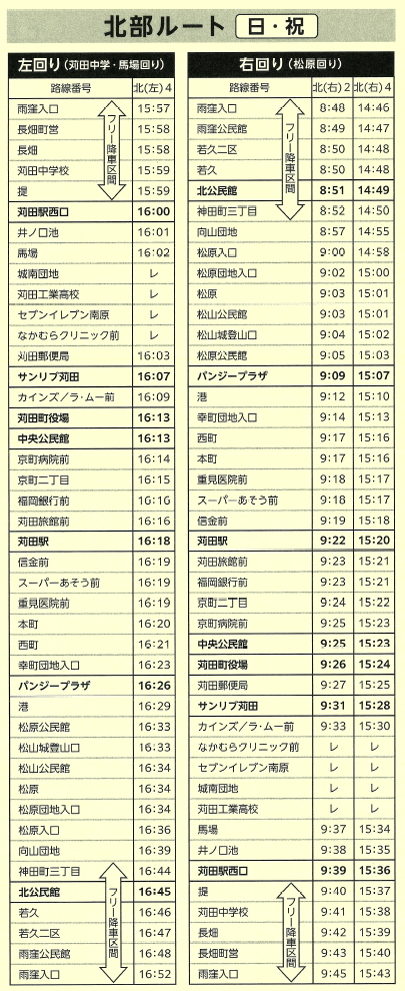 北部ルート 日祝 時刻表
