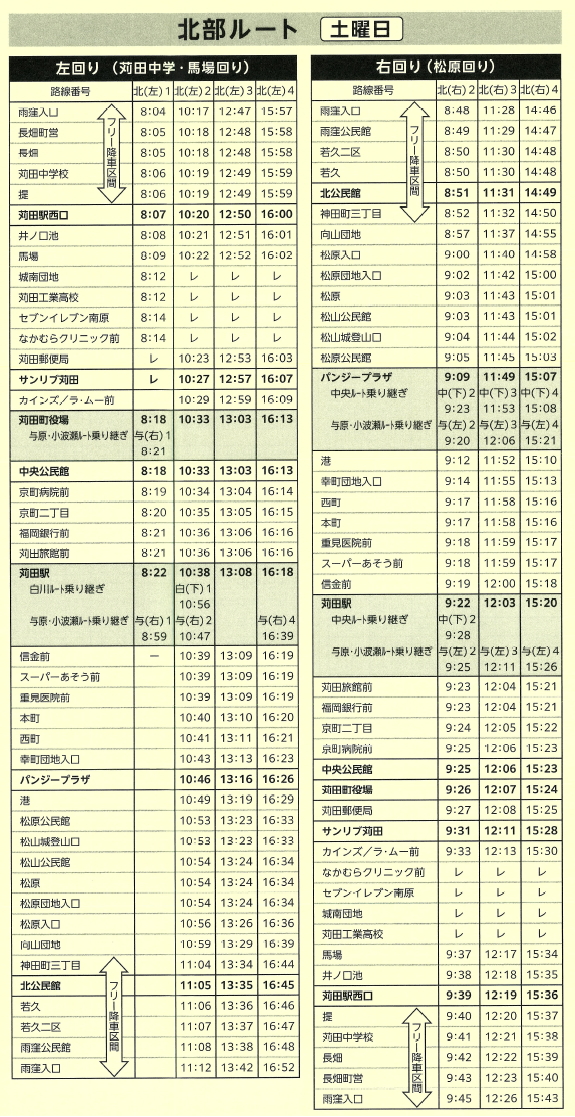 北部ルート 土曜日 時刻表