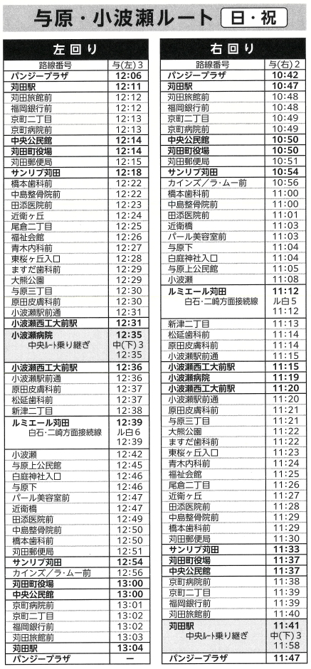 与原・小波瀬ルート 日祝 時刻表