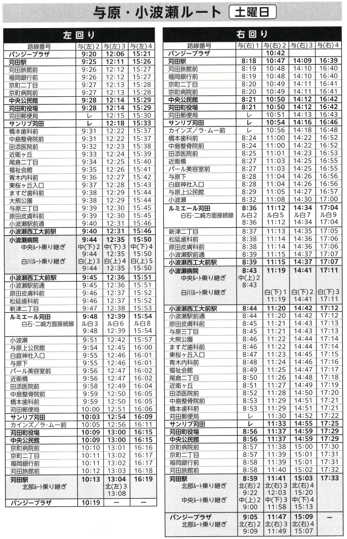 与原・小波瀬ルート 土曜日 時刻表